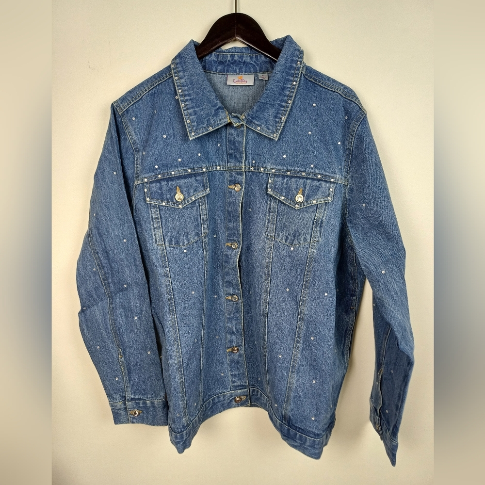 NWT Quacker Factory Sparkle & Shine Denim Jean Jacket XL A43311